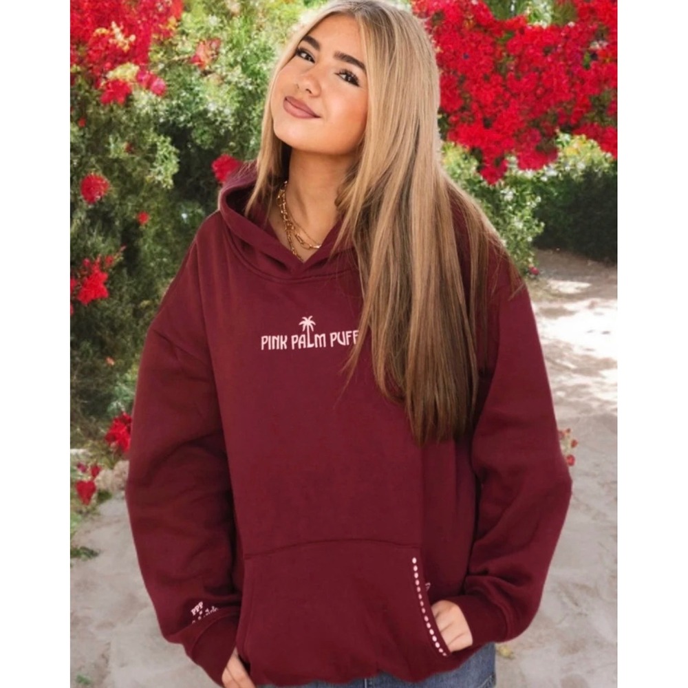Pink Palm Puff x Emleigh Live in the Moment Hoodie Cherry Red XS Oversized
